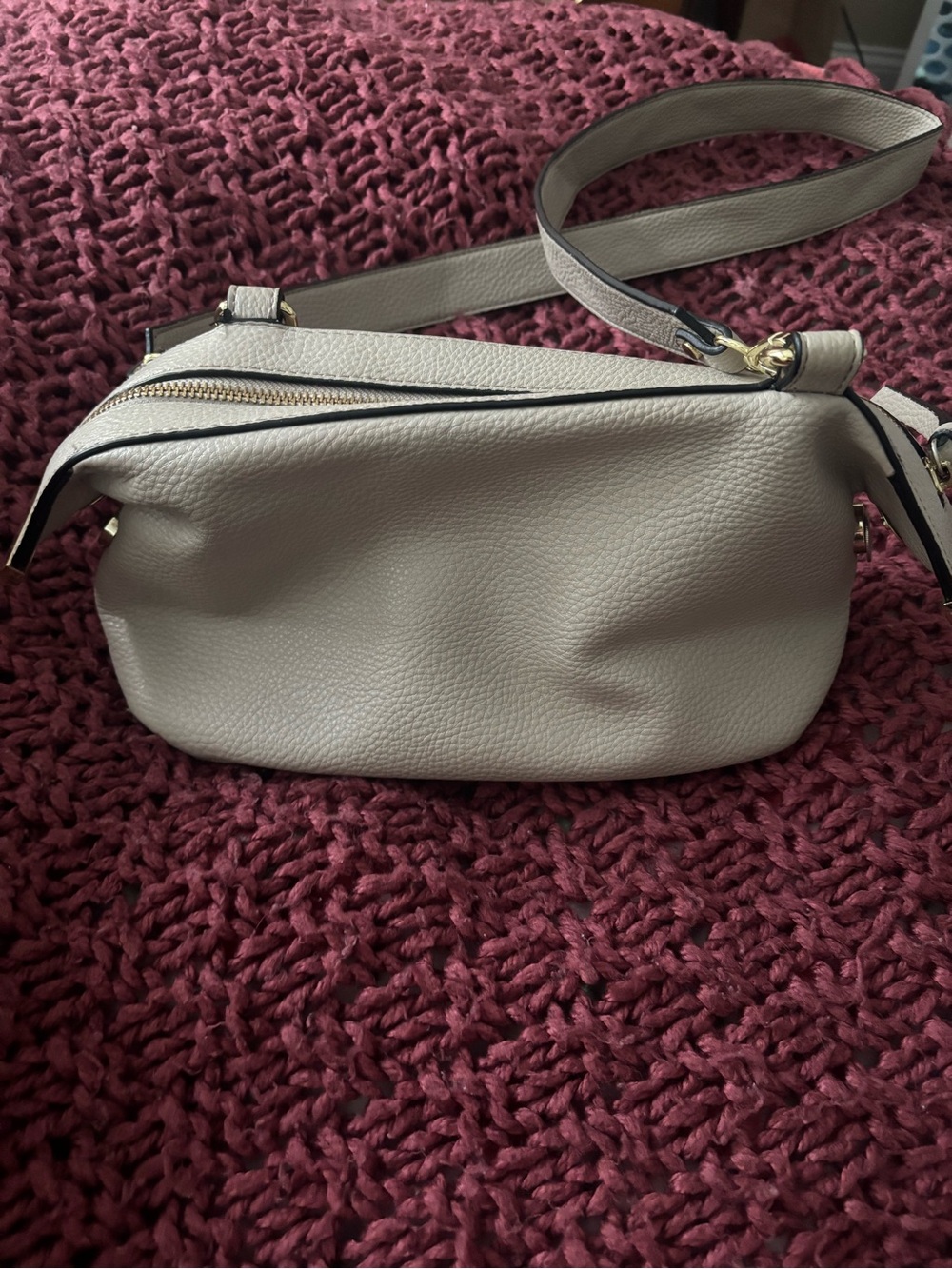Michael Kors Beige Pebbled Leather Shoulder Bag with Gold Hardware
